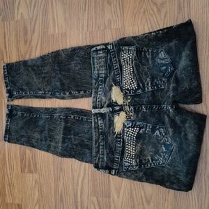 Robin's Jean Black Denim with Gold Embroidery